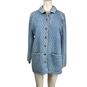 Blue Willi's Quilted Denim Ribbed Knit Sleeve Jacket Blue Womens Medium